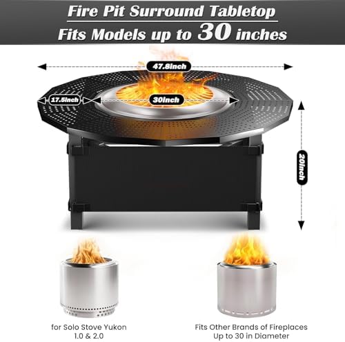 47.8 in with Oxford Cloth Safety Enclosure Fire Pit Surround Tabletop for Solo Stove Yukon, Bonfire & Tiki Fire Pits, 30.2 in Inner, Durable Tabletop, Safe & Spacious Outdoor Accessory.