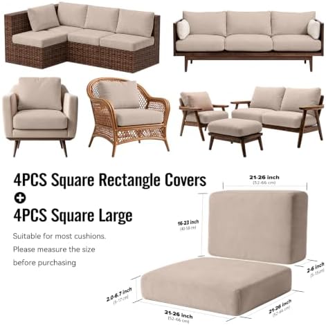 8Pcs Outdoor Cushion Covers, Stretch Patio Furniture Couch Chair Slipcovers