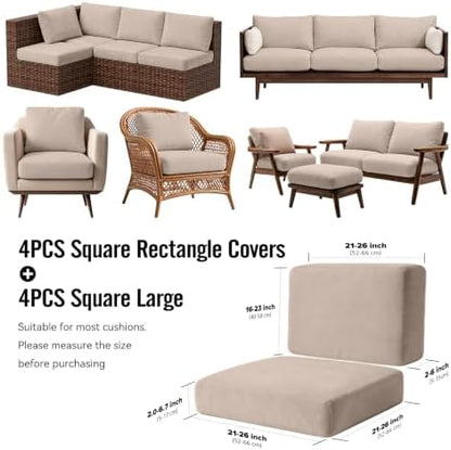8Pcs Outdoor Cushion Covers, Stretch Patio Furniture Couch Chair Slipcovers