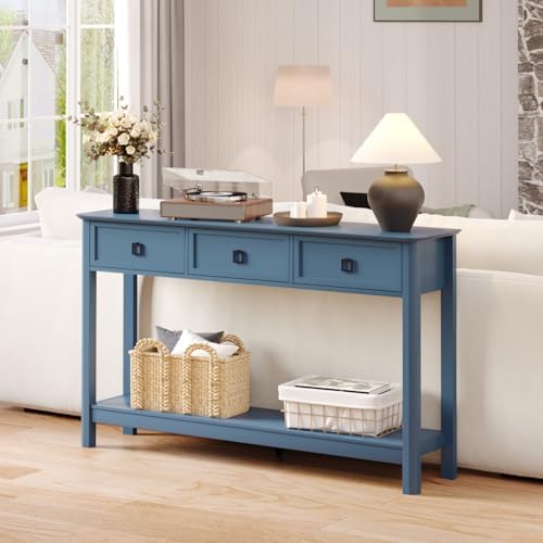 Treocho 53.1" Console Table with 3 Drawers, Sofa Table Behind Couch, 2 Tier