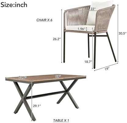 7-Piece Patio Dining Set for 6, Outdoor Patio Furniture Set, Beige