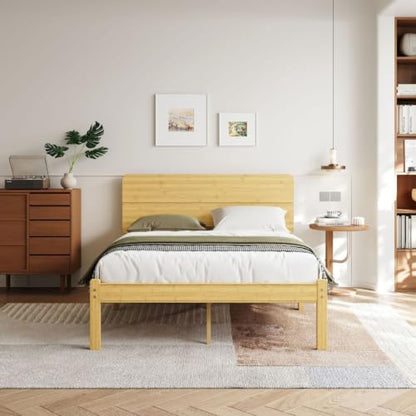 18 Inch Solid Bamboo Wood Full Size Bed Frame with Headboard, Platform Bed Frame Full with Metal Slats, No Box Spring Needed, Easy Assembly, Noise-Free, Natural