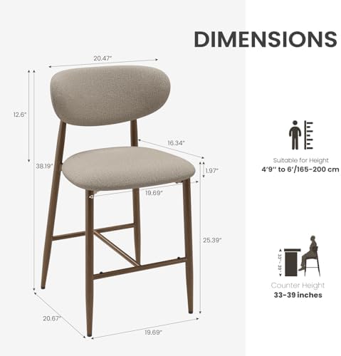 MALOL Counter Height Bar Stools with Backs Set of 2, Camel