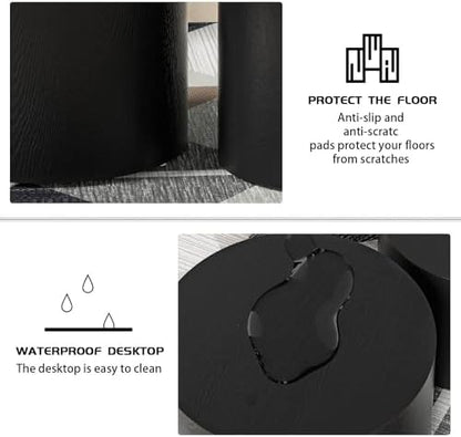 Nesting Coffee Table Set of 2, Modern Round Coffee Table with Non-Slip Feet, Wooden Circle Accent Tables for Small Spaces Living Room Bedroom Balcony Office Drum Side Table (Black)