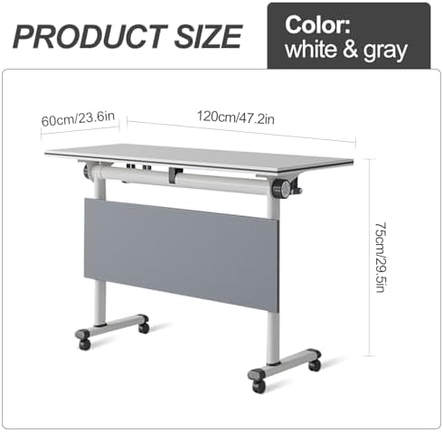 Folding Conference Table, Conference Room Tables with Wheels Foldable Large Rectangle Meeting Seminar Table for 6-12 People, Flip Top Mobile Training Table for Office Classr (6, Dark Gray, 47.2in)