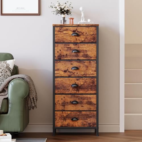 Dresser for Bedroom, 6 Bins Tall Fabric Storage Drawers
