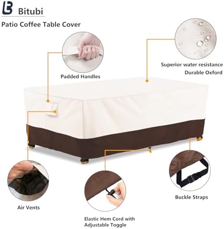Bitubi Waterproof Patio Coffee Table Cover, Rectangular Outdoor Small Side Table Cover - Fits up to 48L x 28W x 16H inches, Brown