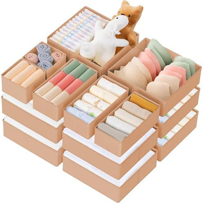 Drawer Organizer Clothes, 21 Pack Dresser Organizer for Baby Clothes, Underwear, Sock - Foldable Closet Organization and Storage Dividers Bins for Nursery, Bedroom (Brown)
