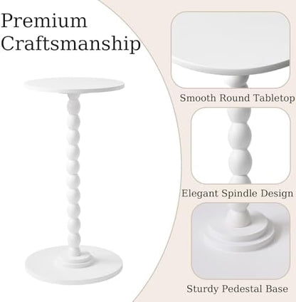 Aibiju Side Table, Wood Round Drink Table, Small End Table, Weighted Base Pedestal Table for Living Room, Bedroom, Modern White YD-RST001W