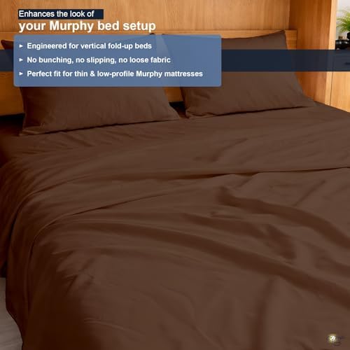 Cottington Lane Chocolate Sheets for Murphy Bed Mattress, 4 Piece Premium Ultra Soft Brushed Microfiber California King Size Wall Bed Sheet Set, 6-10 Inch Deep Pocket with All-Around Elastic