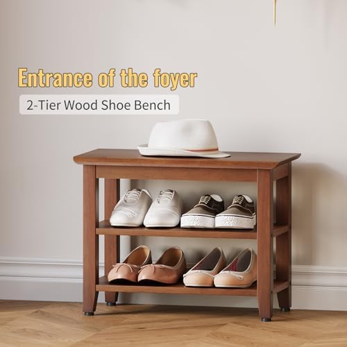 Wood Shoe Bench for Entryway,Bench with Shoe Rack,Storage Shoe Organizer for Hallway,Living Room,Bedroom (Brown, 23.62''W×11.81‘’D×17.71‘’H)