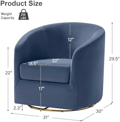 HULALA HOME Swivel Accent Chair with Gold Metal Base, Set of 2 Contemporary Velvet Curved Swivel Barrel Chair, Upholstered Club Armchair, Leisure Single Sofa for Living Room, Bedroom(Slate-Blue)