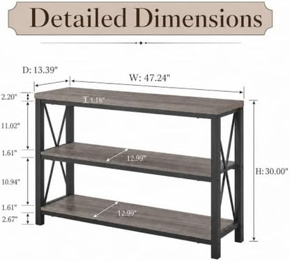 BON AUGURE 47In Entryway Table, 3-Tier Shelf Sofa Console Table, Grey Oak