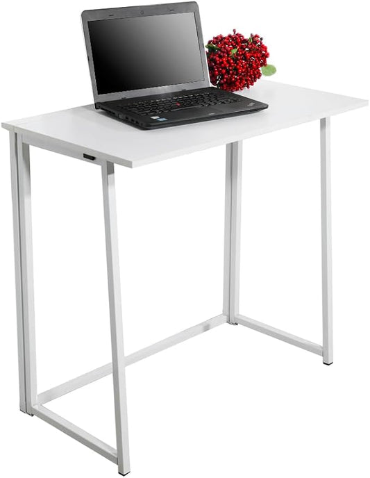 Folding Desk, Simple Assembly Computer Table, Simple Collapsible Space-Saving Home Office Desk for Small Room, Office, Bedroom, Living Room, Game Room, Study Table, Laptop Desk White