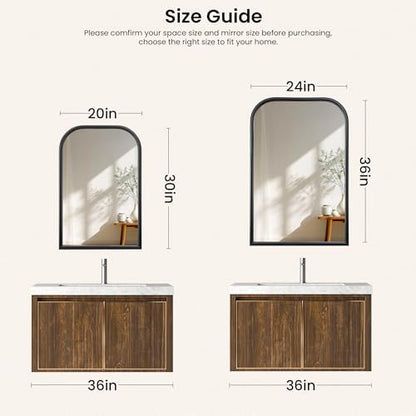 Arch Wall Mirror for Wall Mounted, Tempered Glass, Wood Grain Finish Frame Wall Mirror Decorative for Bedroom Living Room Vanity Mirror (Black, 36" L x 24" W)