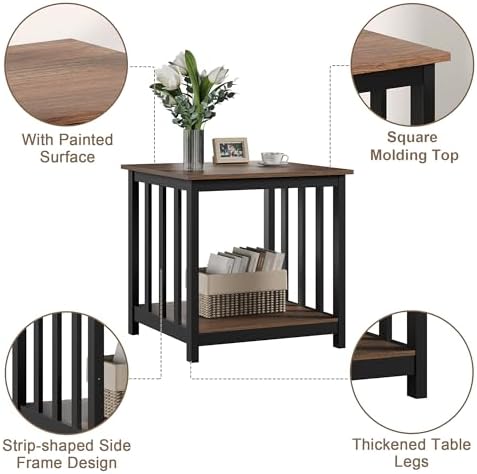 Large End Tables Living Room Set of 2 with Storage Shelf