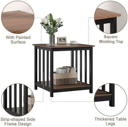 Large End Tables Living Room Set of 2 with Storage Shelf