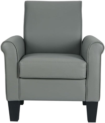 Mid-Century Modern Accent Chair, Overstuffed Leather Chairs for Living Room,Upholstered Comfy Club Chair Fake Faux Leather Armchair for Bedroom Apartment Office Lounge, PU Leather, Grey
