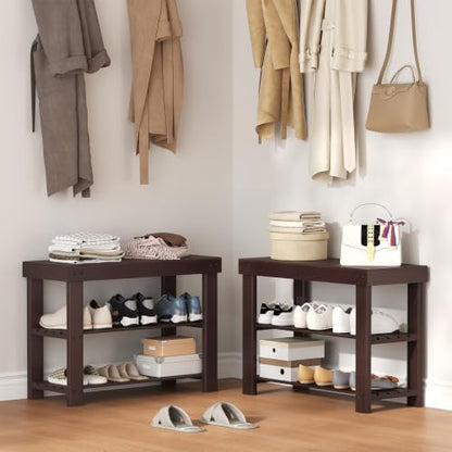 NEWBULIG Shoe Rack Bench, 3-Tier Bamboo Organizer, 11x28x18in, Dark Brown