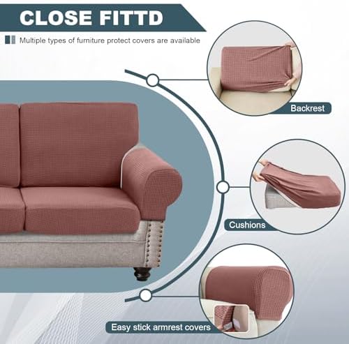 UNBBRRL Seat Cushion Cover and Back Covers for Corner Sofa Stretch Jacquard, Non Slip L Shaped Sofa Slipcover with Storage Ottoman, Sectional Couch Cover for Chaise Lounge (Dusty Rose,16 x 16 x 6”)
