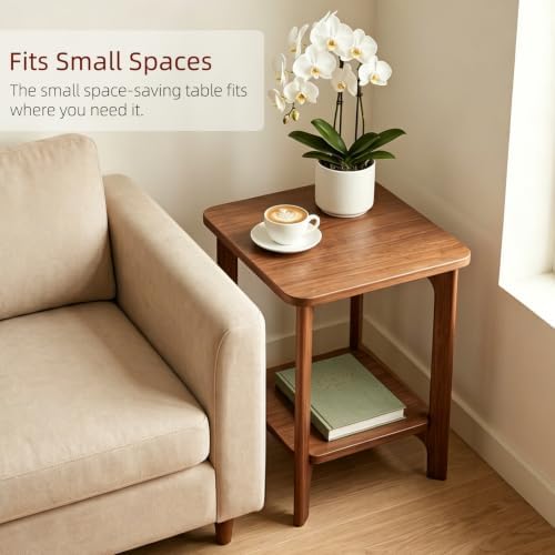 Solid Wood Small Square Side Table for Living Room, Bedroom
