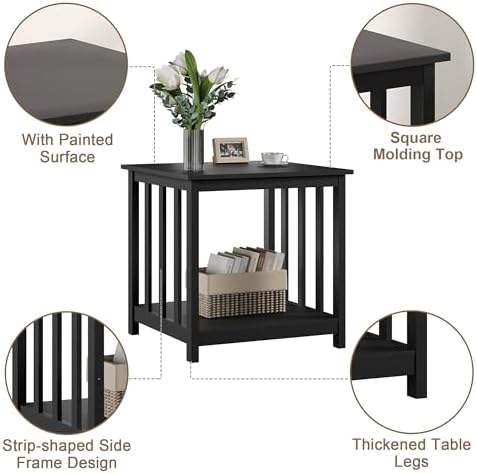 Large End Tables Living Room Set of 2 with Storage Shelf