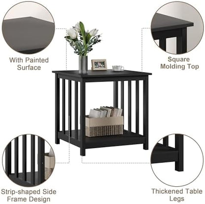 Large End Tables Living Room Set of 2 with Storage Shelf