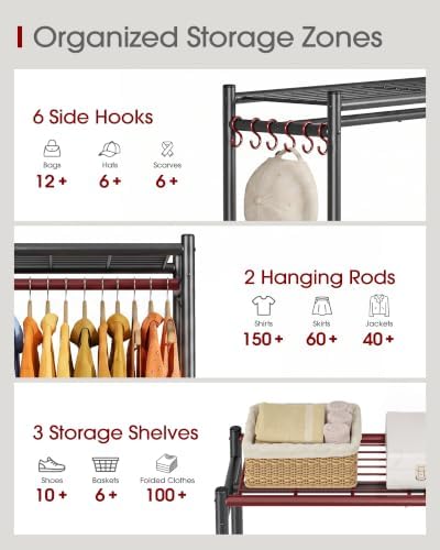Portable Closet Clothes Rack, Dual Rods, 33 x 12.2 x 79.5 in, Black