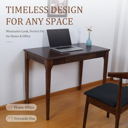 Solid Wood Desk with Drawer, 39inch Walnut Computer Desk