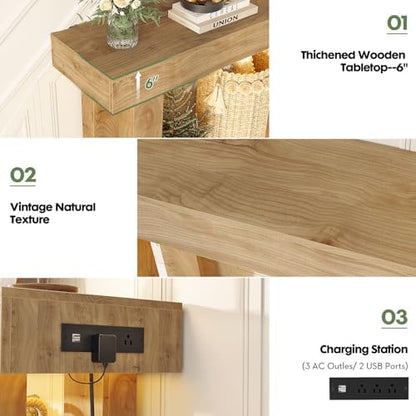 Unikito 47" Entryway Table with Sensor Light & AC Outlets with USB-C Ports