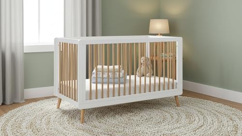 Tatum 3-in-1 Convertible Crib with Guardrail- White and Natural