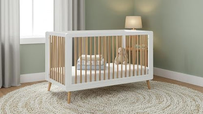 Tatum 3-in-1 Convertible Crib with Guardrail- White and Natural