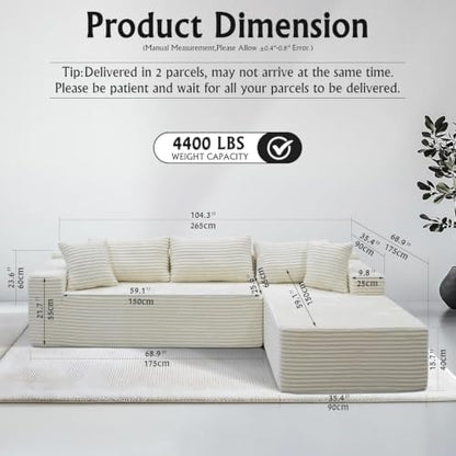 Boneless Couch Modular Sectional Sofa Cloud Corduroy Couch