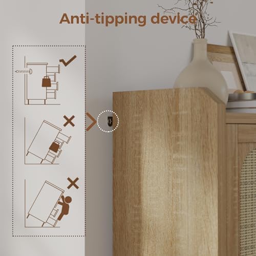 Rattan Shoe Cabinet w/ 2 Flip Drawers&Side Storage, Narrow Hidden Shoe Rack