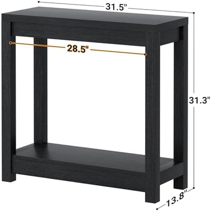 Besiost Small Farmhouse Wood Entryway Table Narrow Console Table with Storage Behind Couch Sofa Table with Shelves Entry Way Table with Open Storage, Easy Assembly, 32" Embossed Wood Grain Black
