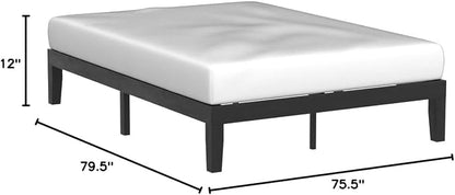 Mellow Naturalista Classic 12 Inch Solid Wood Platform Bed with Wooden Slats, King, Black