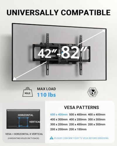Pipishell Full Motion TV Wall Mount for 42-85 inch TVs up to 110lbs