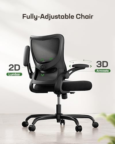 Marsail Ergonomic Office Chair with Adjustable Lumbar Support, 3-Way PU Armrests & Breathable Mesh for Home Office and Gaming