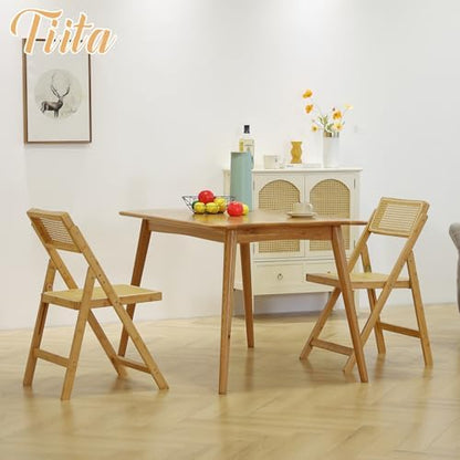 Tiita Rattan Folding Dining Chairs Set of 2, Bamboo Frame, Wood
