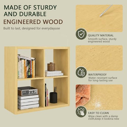 CTESNE【Wooden 4 Cube Storage Organizer Shelf with Anti-Tipping Kits, Horizontal and Vertical Dual-use Standing Open Bookshelf（Oak 13in）