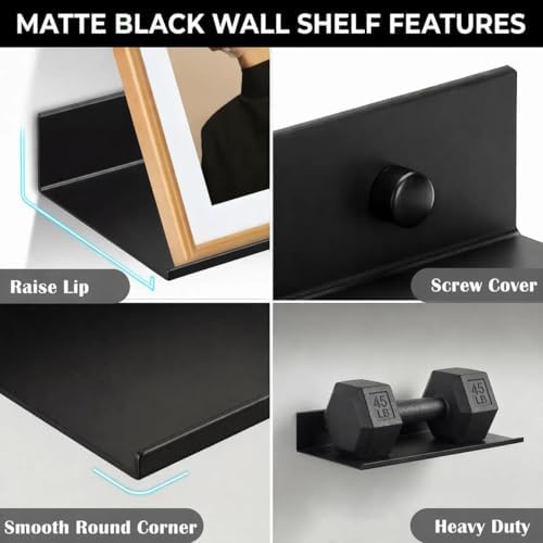 Z metnal Wall Shelf, Long Floating Shelves, Metal Hanging Shelf for Living Room Kitchen Storage Entry, Aluminum, Wall Mounted, Matt Black, 24 inch, Set of 2
