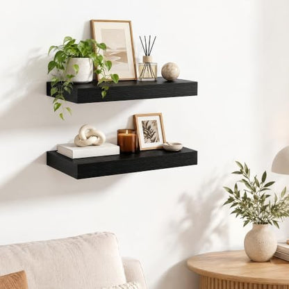 Dreamland 20 Inches Wall Mounted Wood Floating Shelves, Black, 2 Pack