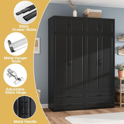 Black Armoire Wardrobe Closet with 4 Drawers: 89" H x 63" W