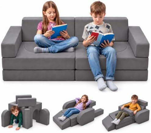 10-Piece Modular Kids Play Couch, Convertible Foam Sofa, Washable Cover