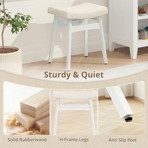 LUE BONA Vanity Saddle Stool with Wood Legs, Modern Vanity Chair for Makeup