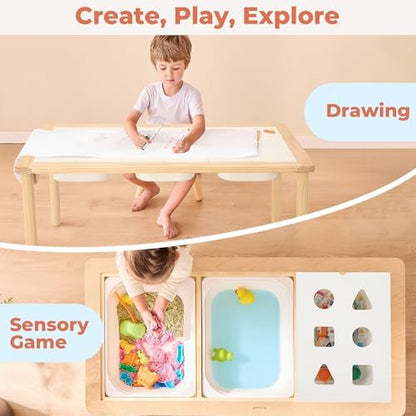 Sand and Water Table for Toddlers with 3 Storage Bins, Wooden Activity Table with Double-Sided Boards, Sensory Table, Indoor & Outdoor Use