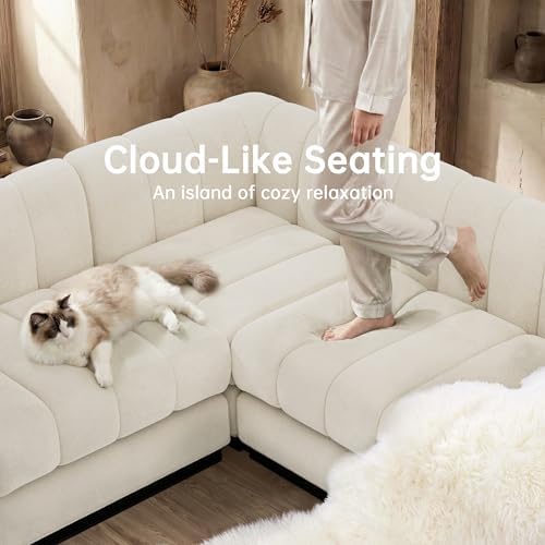 Morden Fort 94'' Modern Sofa, 3 Seater Modular Sectional Couch, Deep Seat Sofas, Minimalist Style Comfy Couches for Living Room Apartment, Chenille, Beige