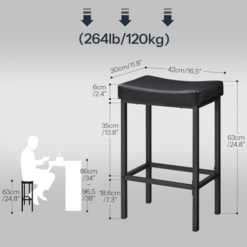 HOOBRO Bar Stools,Set of 3 Bar Chairs, Counter Height Bar Stools, Saddle Stools, Set of 3 Kitchen Stools, 24.8" Barstools, 2.4" Thick Upholstery, for Kitchen, Dining Room, Cafe, Black BB10BYP301