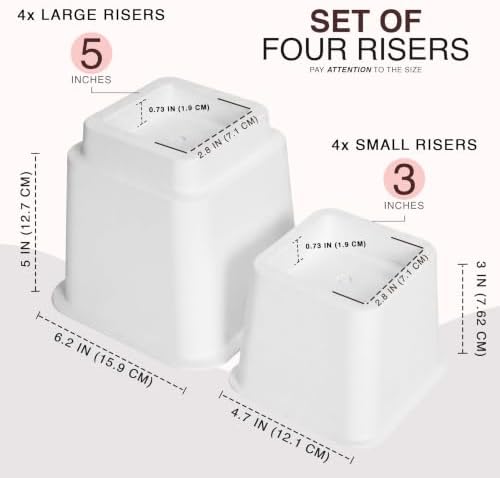 Utopia Bedding Heavy Duty Bed Risers, 3, 5, 8 Inch, Pack of 4, White
