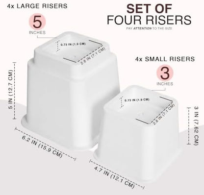 Utopia Bedding Heavy Duty Bed Risers, 3, 5, 8 Inch, Pack of 4, White
